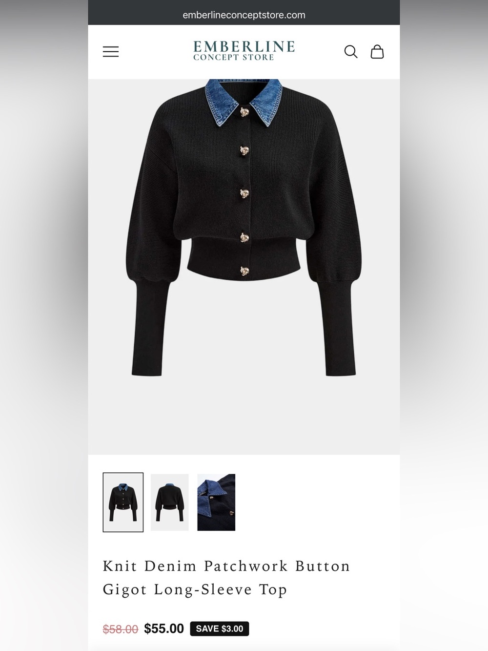 Micas Knit Denim Patchwork Button
Gigot Long-Sleeve Top - Picture 6 of 9